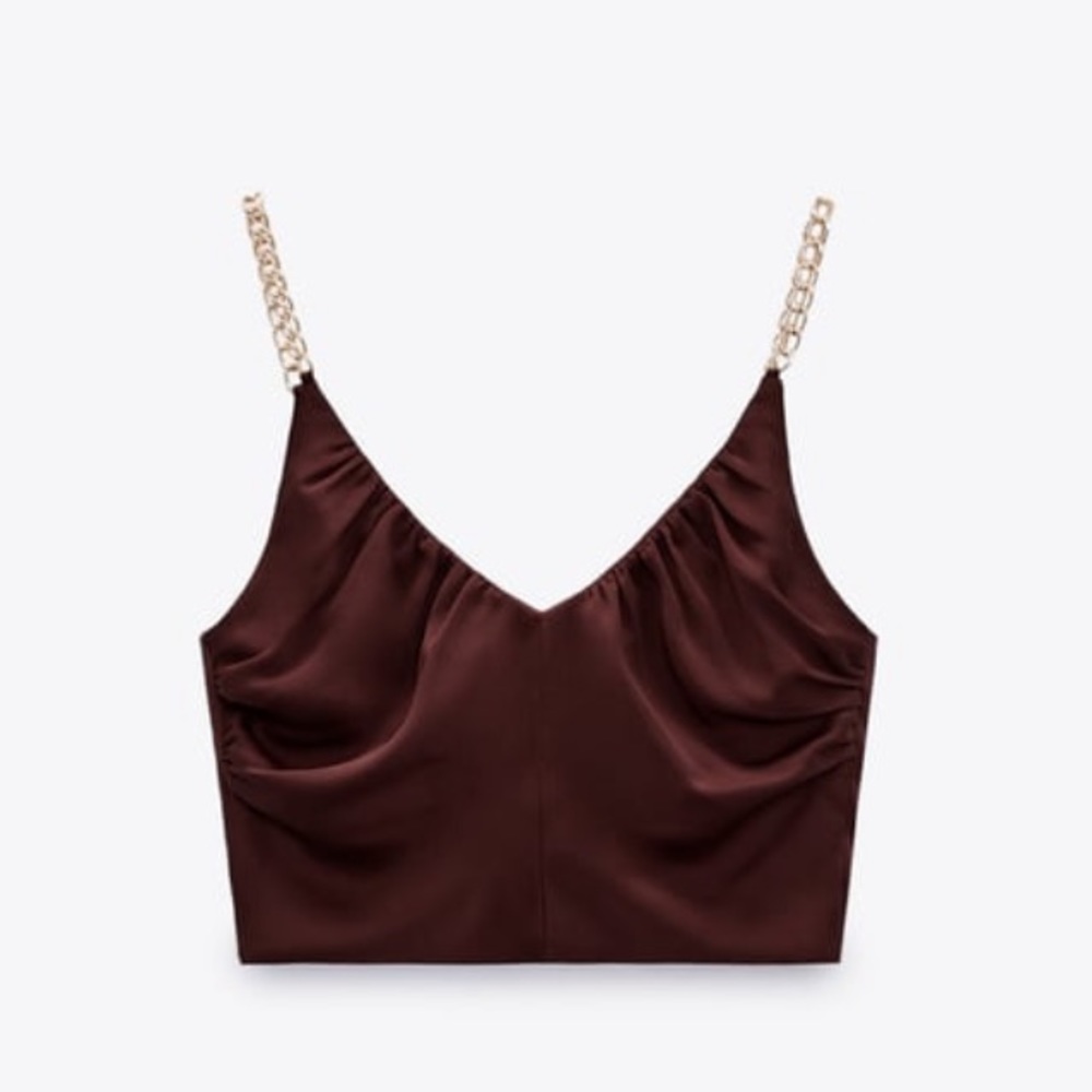 *🛒 FREE WITH PURCHASE* Zara Burgundy Chain Strap Top - Picture 16 of 17